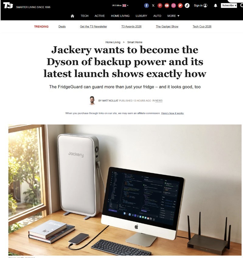 华宝新能Jackery推出FridgeGuard超薄备电,深耕全场景家庭绿电