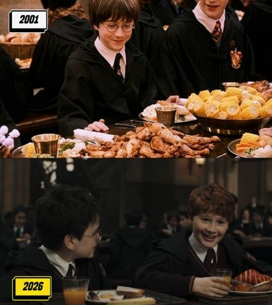 哈利·波特礼堂餐食巨变引热议：2001丰盛宴席 vs 2026极简阿兹卡班风