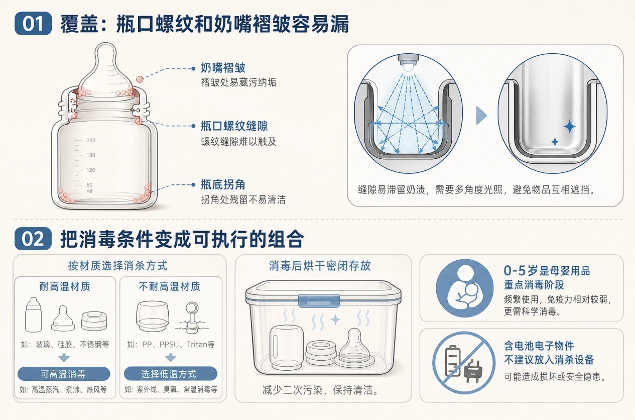 开水烫奶瓶够不够?消毒的三个条件和一条可执行路线