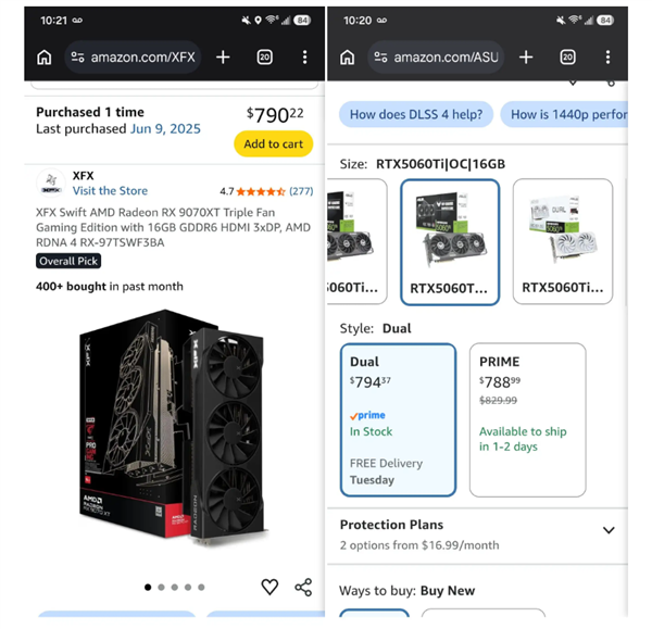AMD高端显卡RX 9070 XT与NVIDIA中端RTX 5060 Ti价格倒挂,仅差5美元