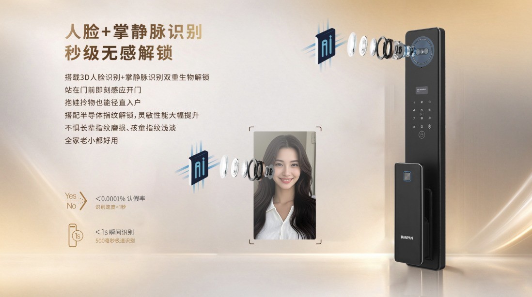刷掌开门!盼盼PH7410M智能锁,升级智慧入户体验!